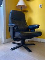 Vintage zwart leren draaistoel, Ophalen, Gebruikt, Minder dan 75 cm, 50 tot 75 cm