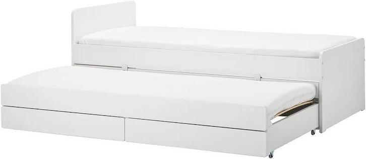 IKEA Släkt bedframe met onderbed en opberger, Huis en Inrichting, Slaapkamer | Bedden, Gebruikt, Tweepersoons, 90 cm, 200 cm, Hout