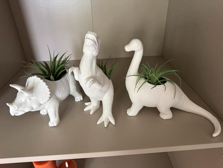 Dinosaurus Bloempotten Set 3 stuks - Bitten Design, Huis en Inrichting, Woonaccessoires | Vazen, Zo goed als nieuw, Wit, Minder dan 50 cm