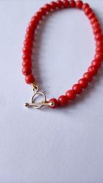 Oude armband Bloedkoraaal met Kapittelslotje, 14 krt, Verzenden, Goud, Armband, Met edelsteen