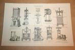 Antieke prent - Drukpersen boekdruk - Ca 1885 !!, Ophalen of Verzenden, Voor 1940, Gebruikt, Overige onderwerpen