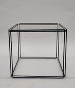 Vintage metalen bijzettafeltje Max Sauze tafeltje glas zwart, Gebruikt, ., Minder dan 50 cm, Ophalen of Verzenden