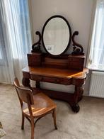 Antieke houten kaptafel met spiegel, Ophalen, Gebruikt, 100 tot 150 cm, 150 tot 200 cm