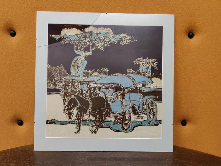 Prachtig Vintage Batik Kunstwerk van een Paardenkoets, Antiek en Kunst, Kunst | Overige Kunst, Ophalen of Verzenden