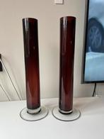 Set vintage bruin/aubergine kleurige cilinder/buis vaas, Ophalen, Overige kleuren, Minder dan 50 cm, Glas