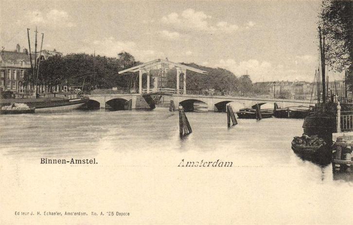 Binnen-Amstel. - Amsterdam - brug - beschreven, Verzamelen, Ansichtkaarten | Nederland, Gelopen, Noord-Holland, Voor 1920, Ophalen of Verzenden