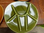 8 vintage keramiek fondueborden, groen en oker, Antiek en Kunst, Antiek | Servies los, Ophalen of Verzenden