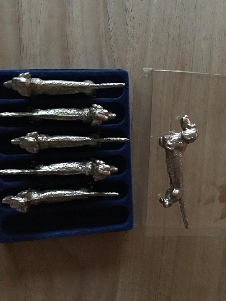 Vintage Teckel Messenleggers (6) in Doos, Antiek en Kunst, Antiek | Bestek, Ophalen of Verzenden