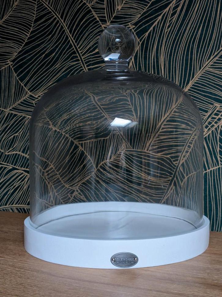 ❗NIEUW Riverdale glazen stolp met wit houten onderblad, 24cm, Huis en Inrichting, Woonaccessoires | Stolpen, Nieuw, Ophalen