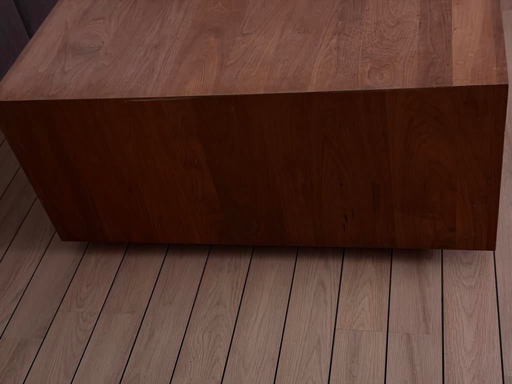 Massief houten salontafel met opbergruimte Goossens 160x90, Ophalen, 100 tot 150 cm, 50 tot 100 cm, Zo goed als nieuw