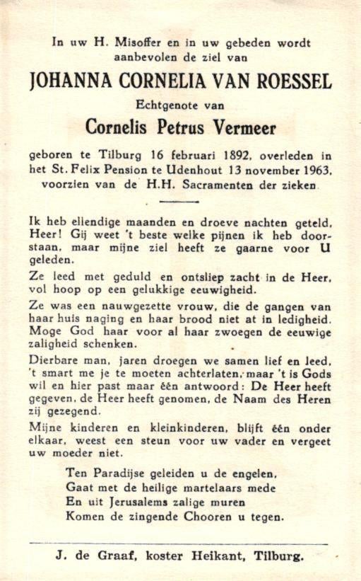 Roessel van Johanna Cornelia Tilburg 1892-1963 Udenhout, Ophalen of Verzenden