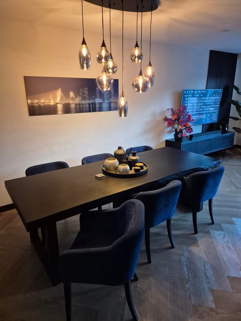 Eettafel set *pas 5jaar  lamp €175, Huis en Inrichting, Tafels | Eettafels, Ophalen, Zo goed als nieuw, Rechthoekig, 200 cm of meer