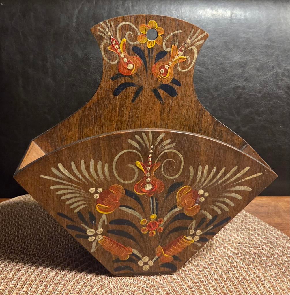 Vintage Houten Koffiefilterhouder met Bloemenmotief, Ophalen of Verzenden
