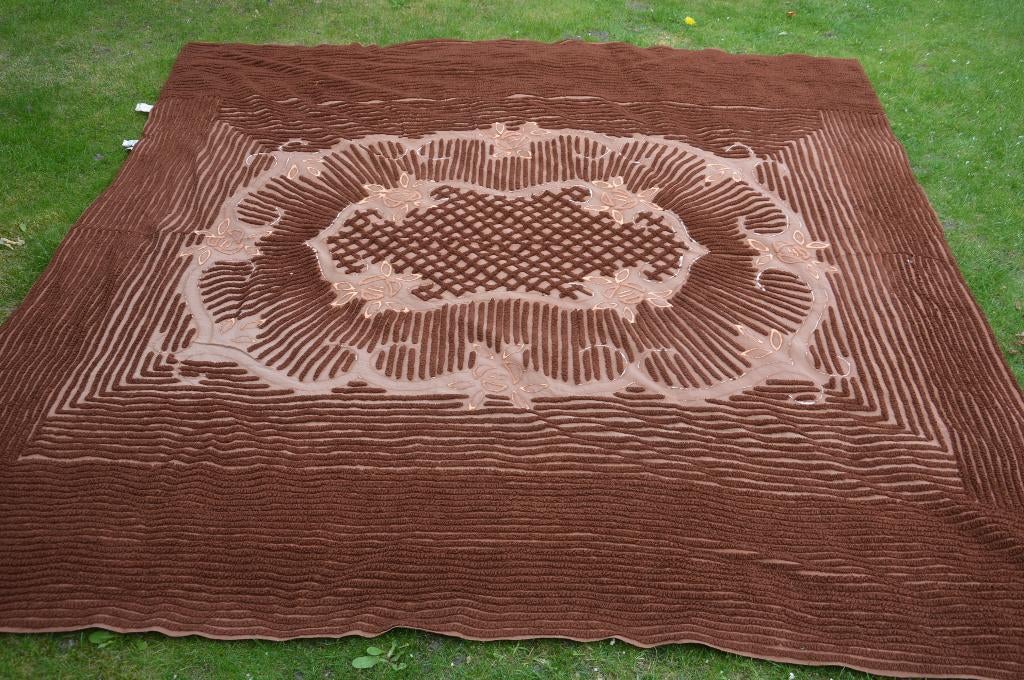 Vierkante vintage deken/sprei/woondeken uit jaren 70, 215 cm, Huis en Inrichting, Slaapkamer | Beddengoed, Gebruikt, Bruin, Tweepersoons