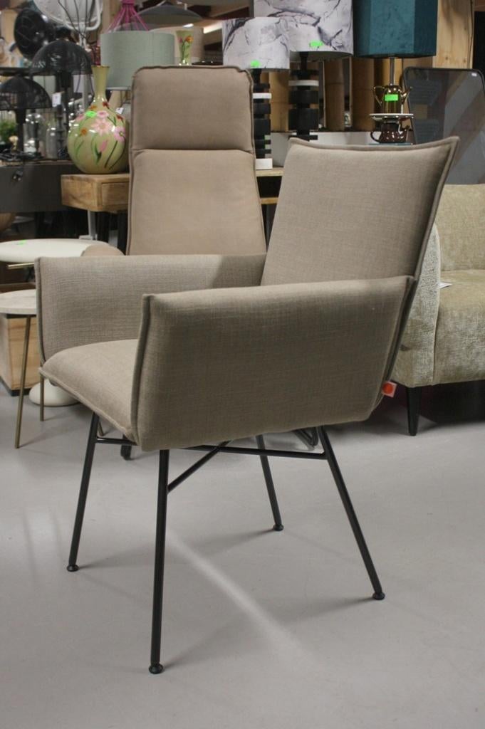 4 x luxe eetkamerstoel Sanne Jess armleuningen stof naturel, Ophalen, Overige kleuren, Zo goed als nieuw, Stof
