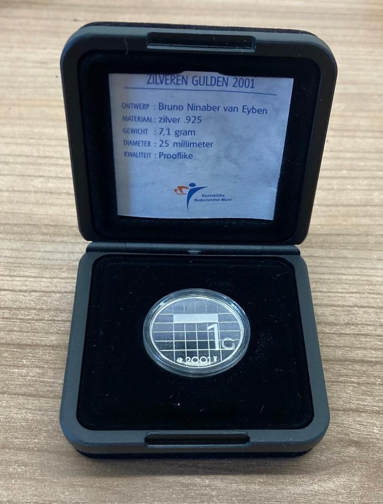 Zilveren 1 gulden 2001 – Prooflike, Postzegels en Munten, Munten | Nederland, 1 gulden, Koningin Beatrix, Zilver, Ophalen of Verzenden