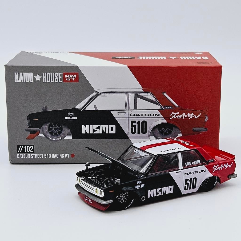 Mini GT Datsun 510 Kaido House Zwart/Wit/Rood 1:64, Hobby en Vrije tijd, Modelauto's | Overige schalen, Auto, Nieuw, Ophalen of Verzenden