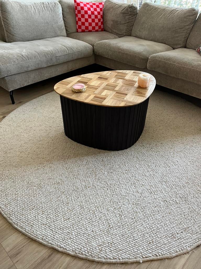 Wollen vloerkleed beige 200 cm, Ophalen, Gebruikt, Beige, Rond