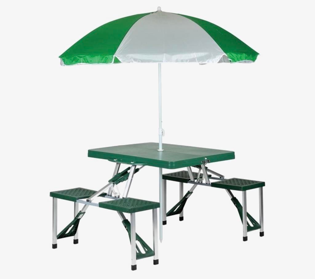 Opvouwbare Kampeertafel met Parasolgat - Handig als Koffer, Caravans en Kamperen, Kampeermeubelen, Ophalen of Verzenden, Gebruikt