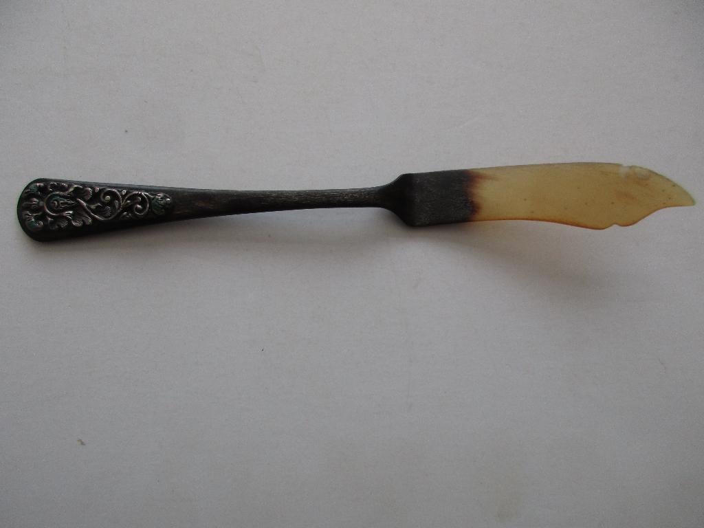 Buffelhoorn met Djokja Zilver Botermesje, Antiek en Kunst, Ophalen of Verzenden