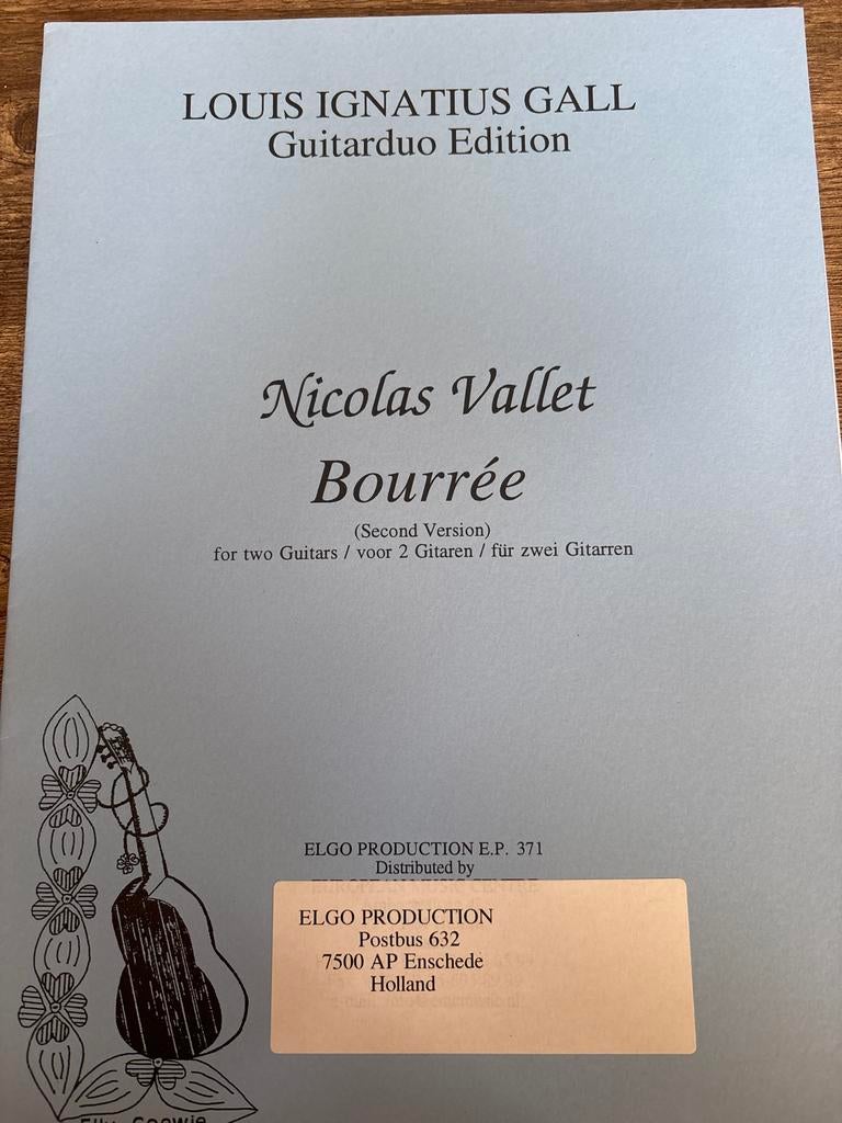 Nicolas Vallet Bourrée bladmuziek voor twee gitaren, Muziek en Instrumenten, Klassiek, Ophalen of Verzenden, Artiest of Componist