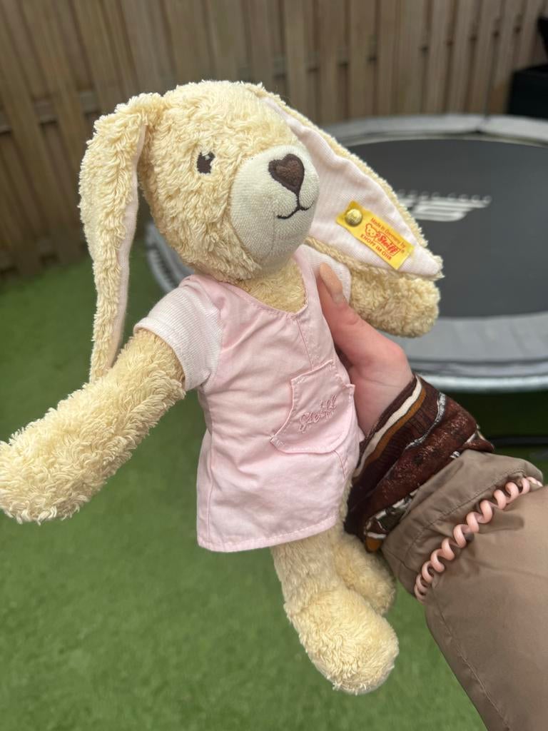 Schattig Steiff Konijn met roze jurkje, Ophalen of Verzenden, Gebruikt, Konijn