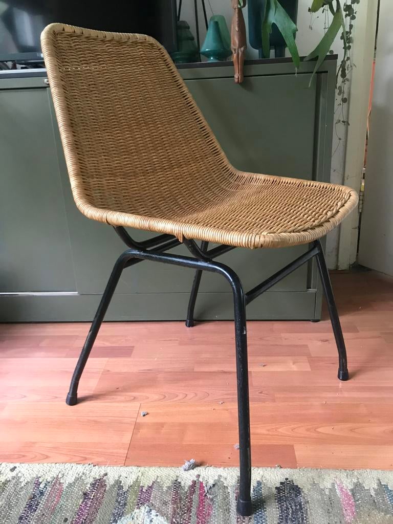 Vintage rotan stoelen, design, set van 4, Ophalen, Gebruikt, Bruin, Design
