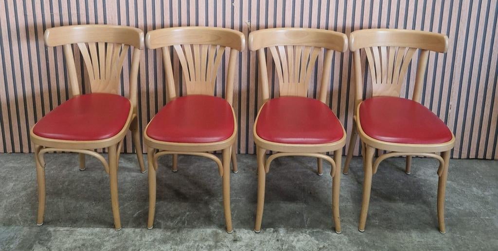 4 x Cafestoelen Vintage Ton cafe stoelen hout leer Thonet, Ophalen of Verzenden, Zo goed als nieuw, Vijf, Zes of meer stoelen