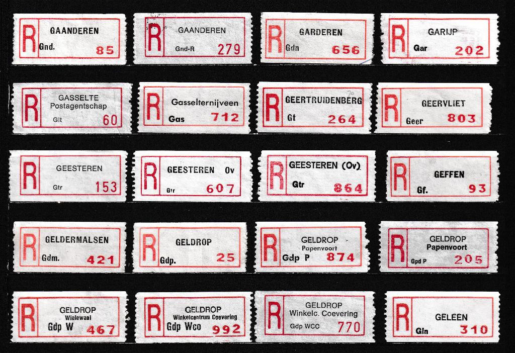 297 Verschillende Aantekenstrookjes, Letter G, Postzegels en Munten, Postzegels | Nederland, Ophalen of Verzenden, Na 1940, Gestempeld