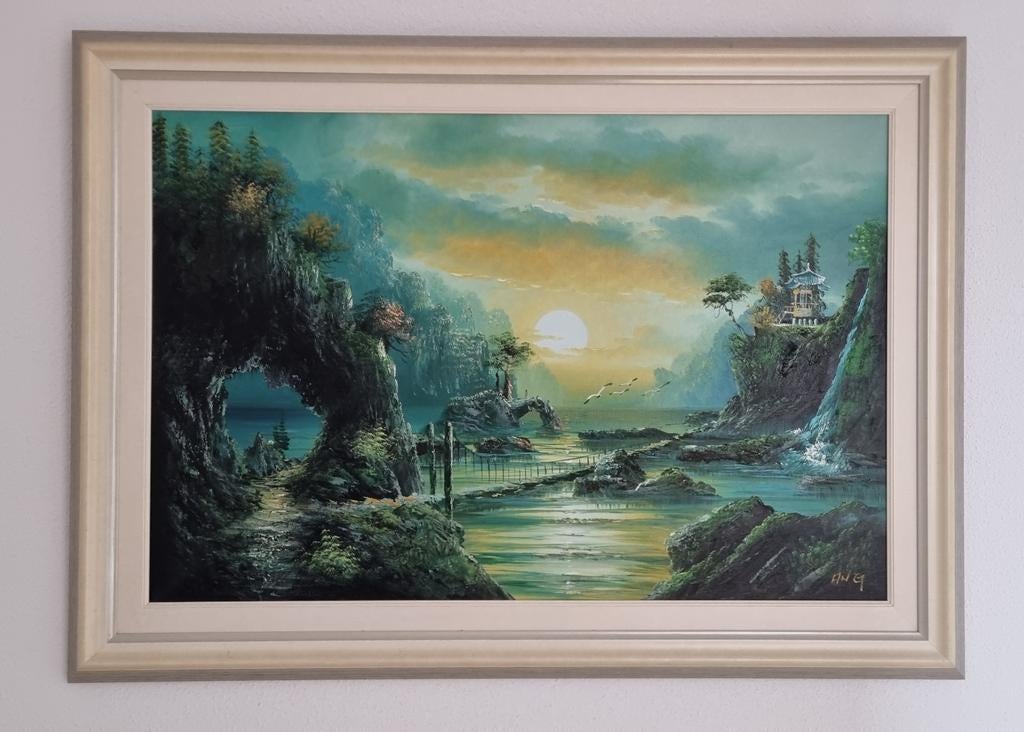Prachtig Groot Schilderij - Mystiek Oosters Landschap, Ophalen