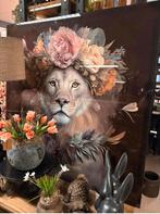 Glasschilderij leeuw met bloemenkrans, Ophalen