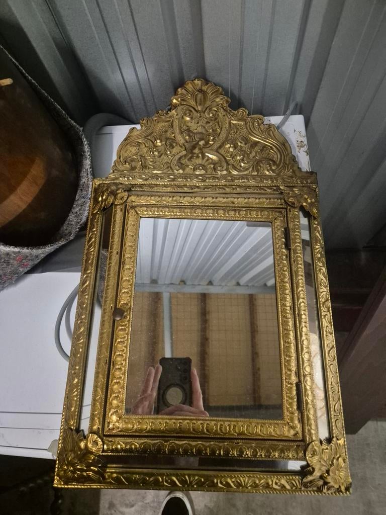 Antieke spiegel met gouden lijst, Antiek en Kunst, Ophalen of Verzenden