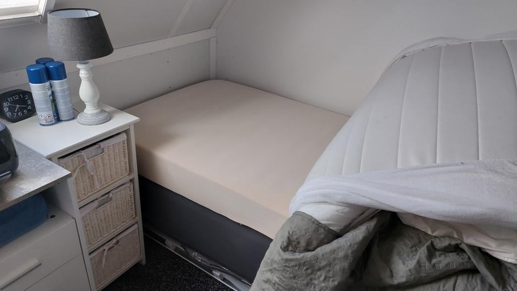 Boxspring 1 persoons met houten u poot, Ophalen, Eenpersoons, 90 cm