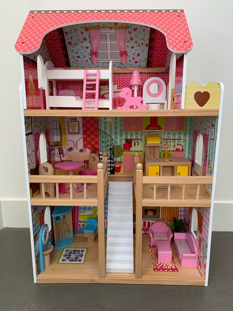 Houten poppenhuis Bandits & Angels met meubels, Ophalen, Zo goed als nieuw, Poppenhuis