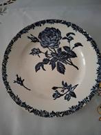 Antiek Frans-Engels Bord met Blauwe Roos Decoratie, Ophalen