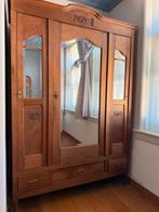 Antieke eiken kledingkast met facetspiegels, Antiek en Kunst, Antiek | Meubels | Kasten, Ophalen