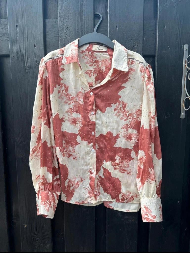 Savinni blouse maat S met print, Kleding | Dames, Blouses en Tunieken, Beige, Ophalen of Verzenden, Zo goed als nieuw, Savinni