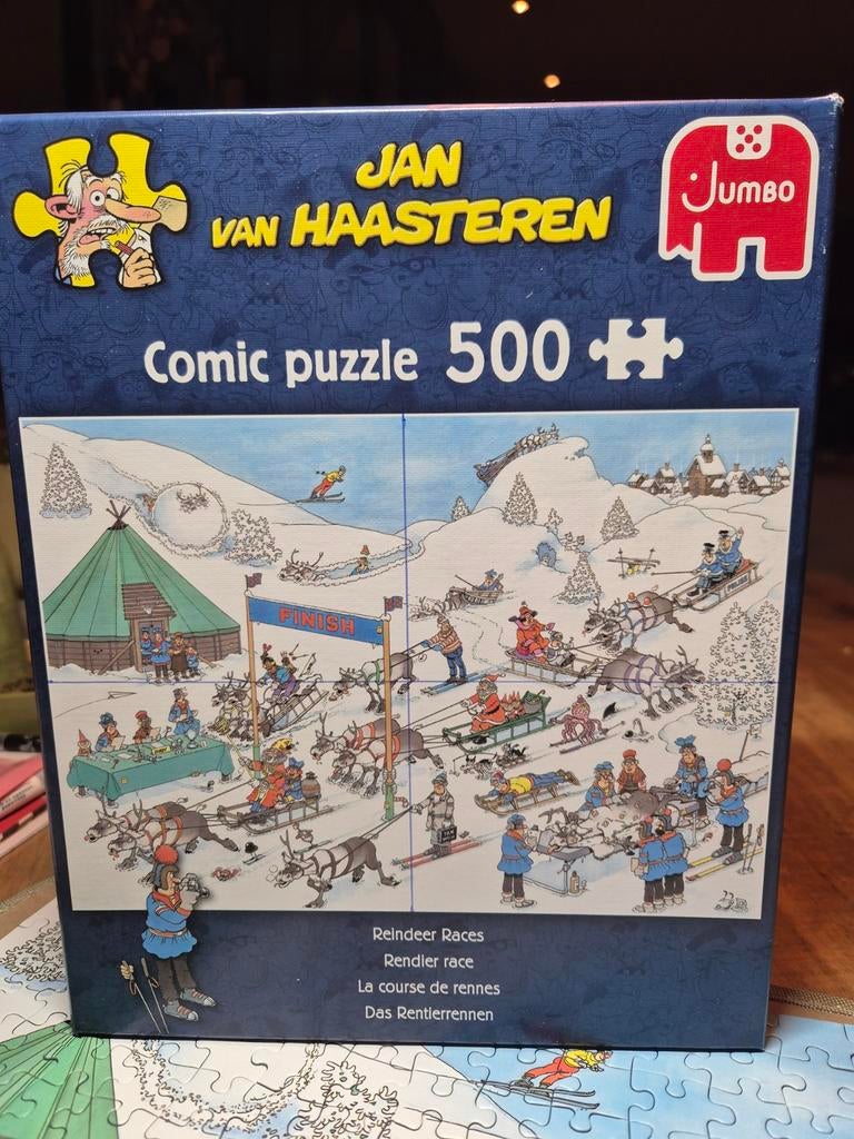 Jan van Haasteren puzzel 500 stukjes 'Rendier race', Ophalen of Verzenden, 500 t/m 1500 stukjes, Zo goed als nieuw, Legpuzzel