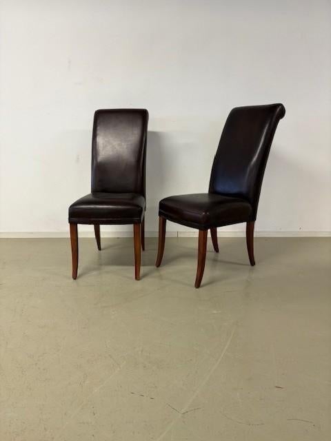 Eetkamerstoelen, 2 stuks, in volnerf rundleder, Ophalen, Twee, Bruin, Eetkamerstoel / Klassiek