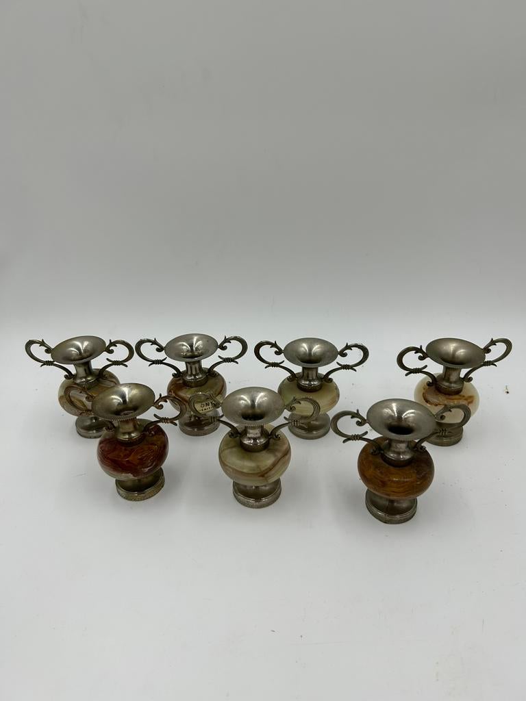 Set van 7 Vintage Onyx Mini Vaasjes / Amphora – 9cm, Ophalen of Verzenden