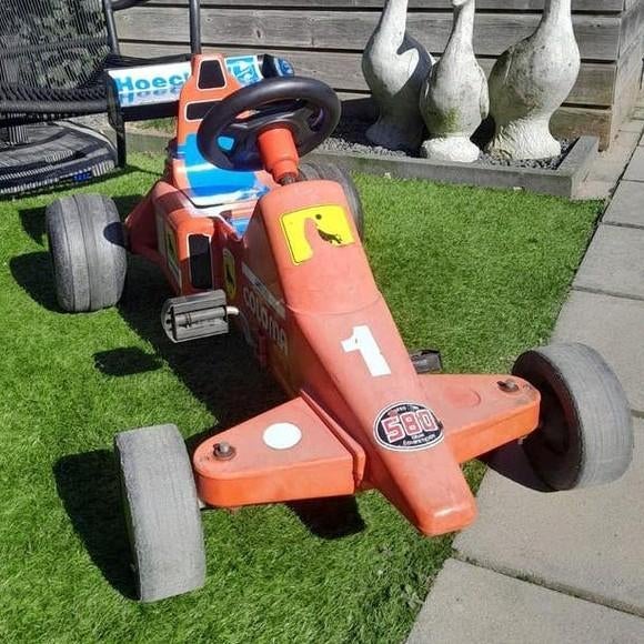 Vintage Formule 1 Ferrari jaren 90 trap auto / skelter, Kinderen en Baby's, Ophalen, Gebruikt, Trapvoertuig