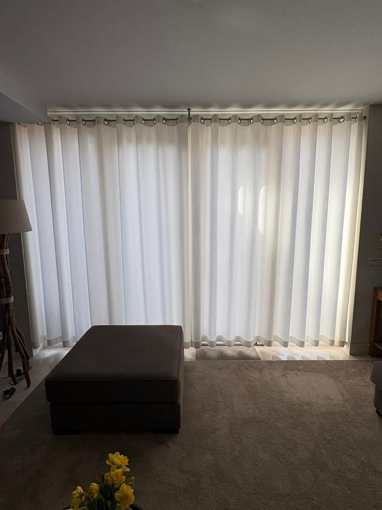 Mooie dikke linnen gordijnen met rvs ringen, 200 cm of meer, Ophalen of Verzenden, Zo goed als nieuw, 200 cm of meer