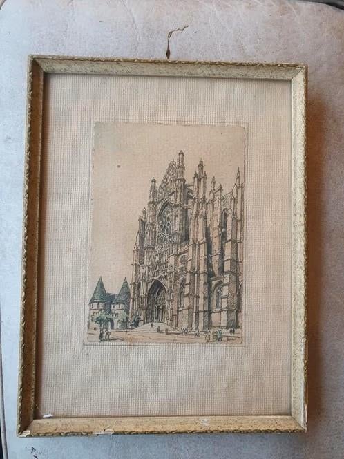 Aquarel Kathedraal Beauvais Francis Barday inkt en aquarel, Antiek en Kunst, Kunst | Schilderijen | Klassiek, Ophalen