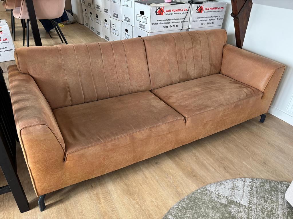 GRATIS AFHALEN Henders & Hazel 3-zits bank 'Zembla' cognac, Ophalen, 75 tot 100 cm, Zo goed als nieuw, Stof
