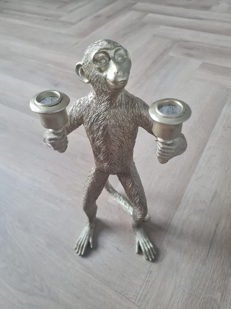 Decoratiebeeld Aap Kandelaar, Grijs, Ophalen of Verzenden, Zo goed als nieuw, Metaal