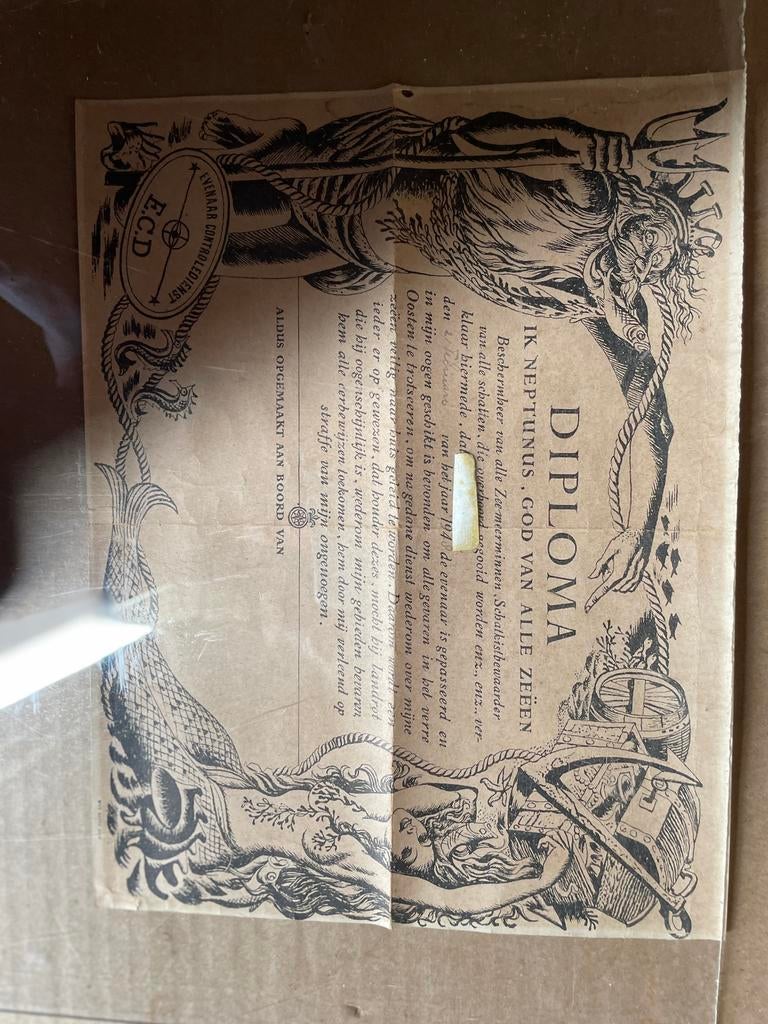 Oud AUTHENTIEK DIPLOMA van de Evenaar Controle Dienst, Ophalen, Landmacht, Nederland