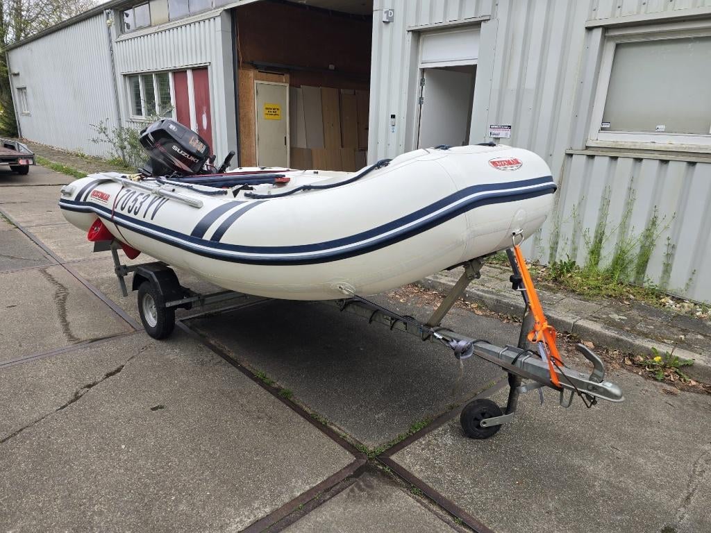 Rubberboot met 15pk motor en trailer, Watersport en Boten, Rubberboten, Gebruikt, Benzine, Minder dan 70 pk, Overige materialen