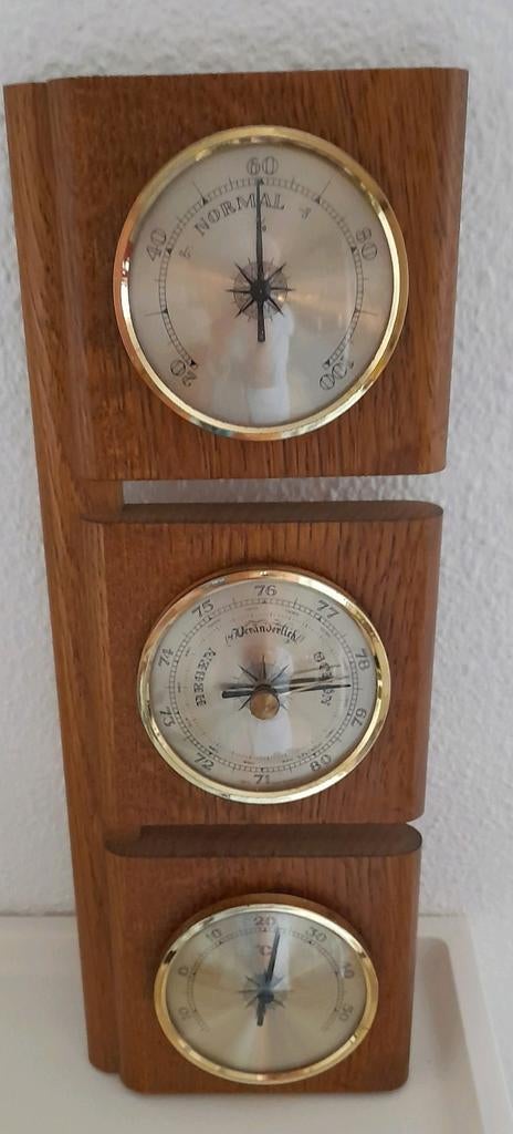 Teakhouten weerstation met barometer, thermometer,hygrometer, Audio, Tv en Foto, Weerstations en Barometers, Ophalen, Zo goed als nieuw