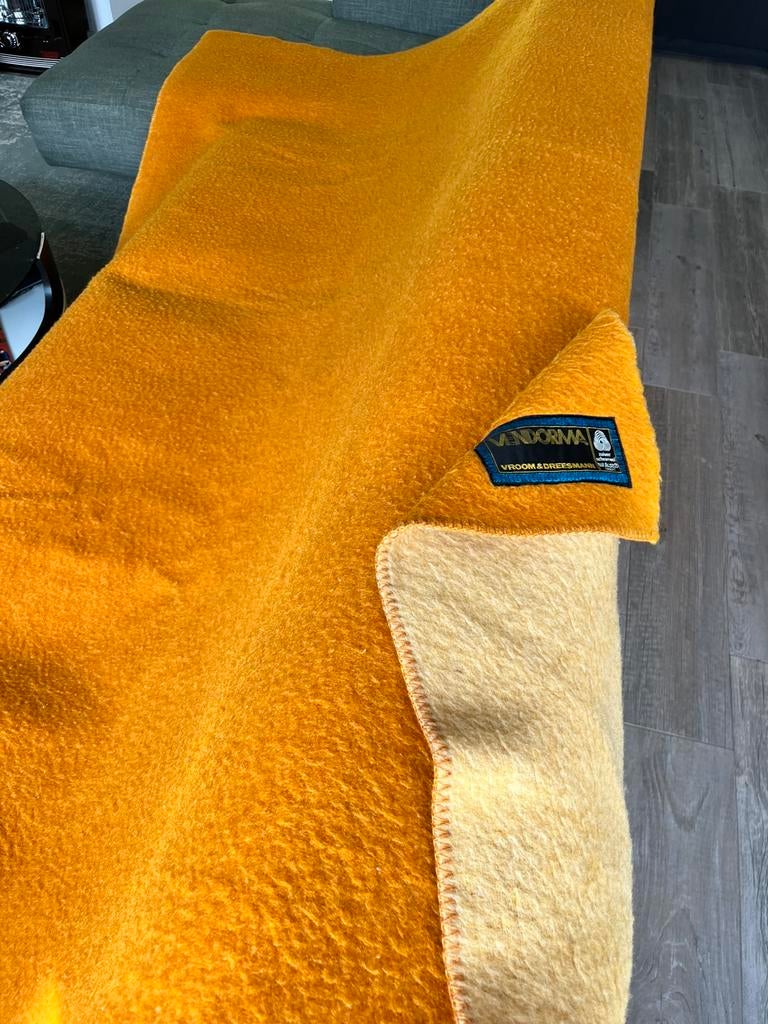 Prachtige vintage XL wollen deken oranje geel, Dieren en Toebehoren, Ophalen of Verzenden, Gebruikt