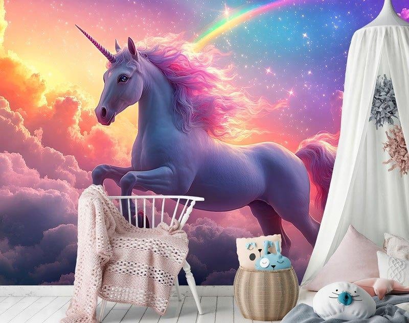 Fotobehang / Behang - Meisjeskamer - Unicorn Droomwereld, Unicorn, Verzenden, Minder dan 10 m², Fotobehangkoning.nl